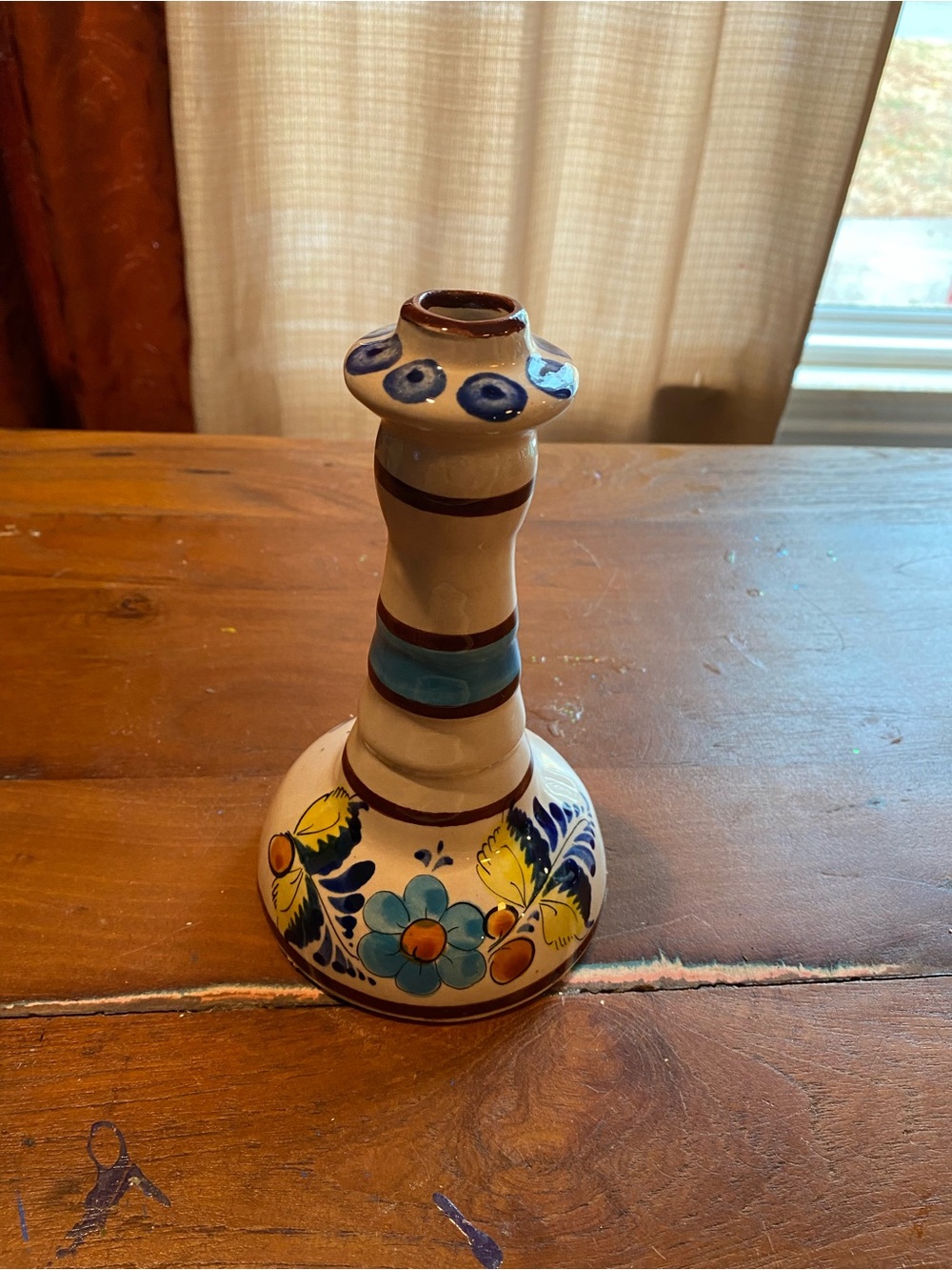 Hand-Painted Tonala Ceramic Candlestick Holder - Mexican Pottery